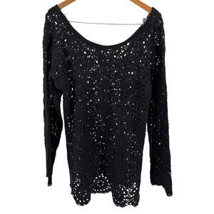 Vintage 90s Together Black Crochet Ramie Cotton Tunic Top
